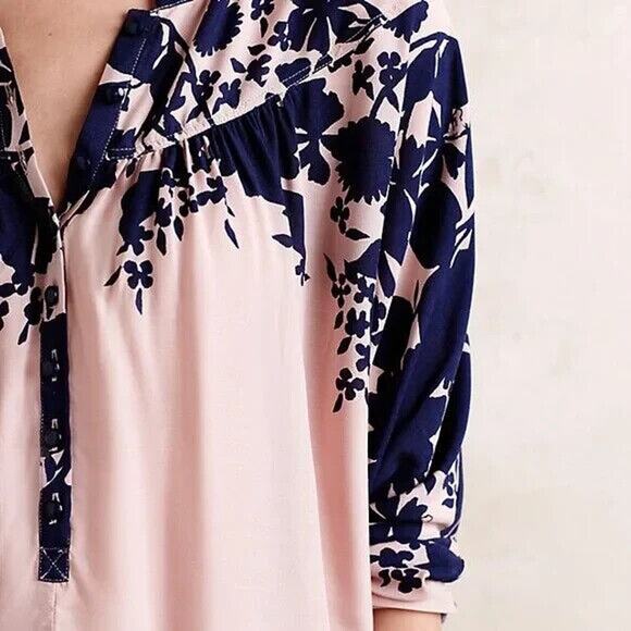 Maeve Anthropologie‎ Womens Blouse Sz XS Linden Floral Batwing Blouse Pink Navy - Picture 2 of 9